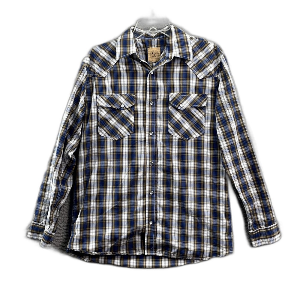 GC Blue Vintage Collection Western Shirt Men Medium Multicolor Plaid Snap Riding